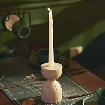 Elegant Turkish Beige Travertine Candlestick for Home Decor