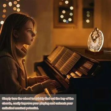 CoolGift Mart Light Up Circle of Fifths Wheel, Acrylic Wooden Chord Wheel Melody Tool with Guitar Pick Holder, Gift for Musical Beginners Musicians for Musical Learning and Songwriting