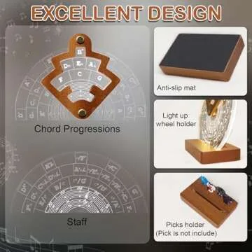 CoolGift Mart Light Up Circle of Fifths Wheel, Acrylic Wooden Chord Wheel Melody Tool with Guitar Pick Holder, Gift for Musical Beginners Musicians for Musical Learning and Songwriting