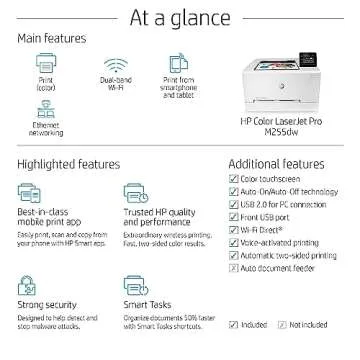 HP Color LaserJet Pro M255dw Wireless Laser Printer, Remote Mobile Print, Duplex Printing, Works with Alexa (7KW64A), White