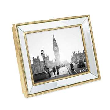 Isaac Jacobs 8x10 Gold Beveled Mirror Picture Frame - Classic Mirrored Frame with Deep Slanted Angle Made for Wall Décor Display, Photo Gallery and Wall Art (8x10, Gold)