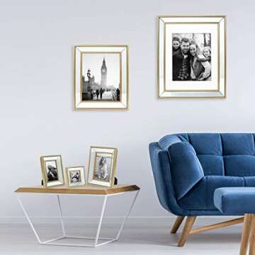 Isaac Jacobs 8x10 Gold Beveled Mirror Picture Frame - Classic Mirrored Frame with Deep Slanted Angle Made for Wall Décor Display, Photo Gallery and Wall Art (8x10, Gold)