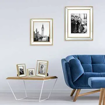 Isaac Jacobs 8x10 Gold Beveled Mirror Picture Frame - Classic Mirrored Frame with Deep Slanted Angle Made for Wall Décor Display, Photo Gallery and Wall Art (8x10, Gold)