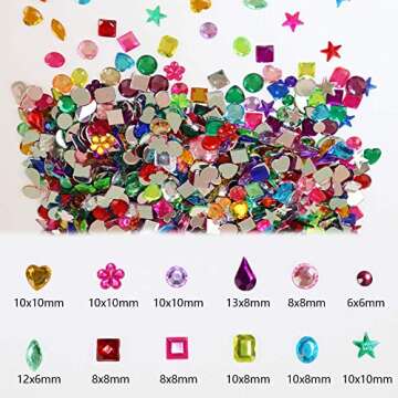 1200 Pcs Acrylic Flatback Rhinestones,12 Different Shape Gems for DIY Craft Jewels Gemstone Wedding ...