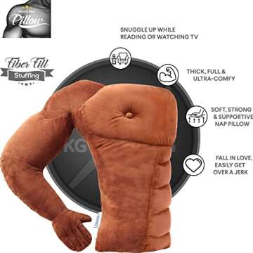 Muscle Man Pillow – Cute and Fun Hunky Husband Cuddle Companion – Boyfriend "Ripped" Body Pillow with Benifits – Unique Gag Gift Idea, Tan