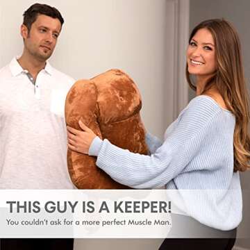 Muscle Man Pillow – Cute and Fun Hunky Husband Cuddle Companion – Boyfriend "Ripped" Body Pillow with Benifits – Unique Gag Gift Idea, Tan