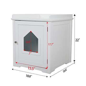 Sandinrayli Cat House Hidden Litter Box Furniture w/Apron Top, Cat Home Nightstand w/Cat Hole (White)