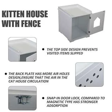 Sandinrayli Cat House Hidden Litter Box Furniture w/Apron Top, Cat Home Nightstand w/Cat Hole (White)