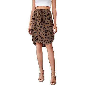 SOLY HUX Women's Leopard Print Tie Front High Waist High Low Short Skirt Multicoloured L