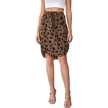 SOLY HUX Women's Leopard Print Tie Front High Waist High Low Short Skirt Multicoloured L