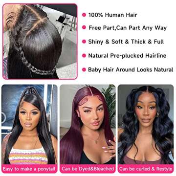 LARVOB 13x6 Lace Front Wigs Human Hair 180 Density 26inch Straight HD Transparent Lace Front Human H...