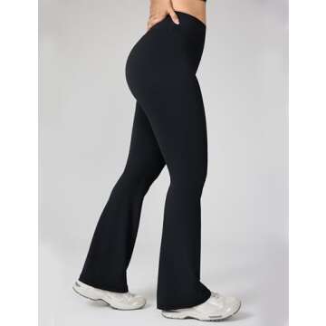 UNISSU Hugcurve No Front Seam High Waisted Flare Leggings for Women Bootcut Yoga Pants Buttery Soft Lounge Workout - 31'' Black Small