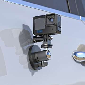 Magnet Camera Mount Compatible with DJI Pocket 3, GoPro 13/12/11, Insta360, with Ball Head Super Strong Rubber Coating Magnet for Car, Attaches to Steel or Other Magnetic Surfaces (Black-01)