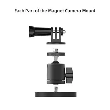 Magnet Camera Mount Compatible with DJI Pocket 3, GoPro 13/12/11, Insta360, with Ball Head Super Strong Rubber Coating Magnet for Car, Attaches to Steel or Other Magnetic Surfaces (Black-01)