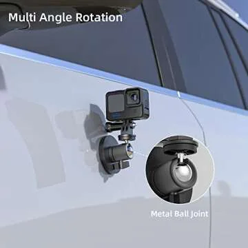 Magnet Camera Mount Compatible with DJI Pocket 3, GoPro 13/12/11, Insta360, with Ball Head Super Strong Rubber Coating Magnet for Car, Attaches to Steel or Other Magnetic Surfaces (Black-01)