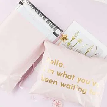 RUSPEPA Poly Mailer Shipping Bag with Self Sealing, Business Text Printed Design 2.3 Mil Heavy Duty Self Seal Mailing Envelopes, 100 Pack 10 x 13 inches, Pink