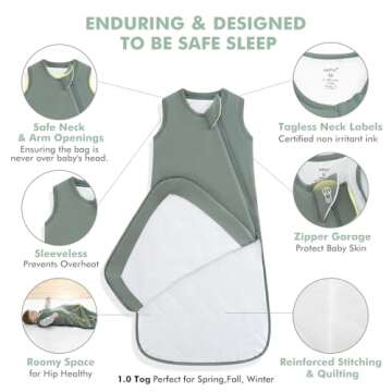HAPIU Unisex Rayon Made from Bamboo Baby Sleep Sack TOG 1.0, 2-Way Zipper YKK, Wearable Blanket Baby, 0-6 Months,Dark Forest Green