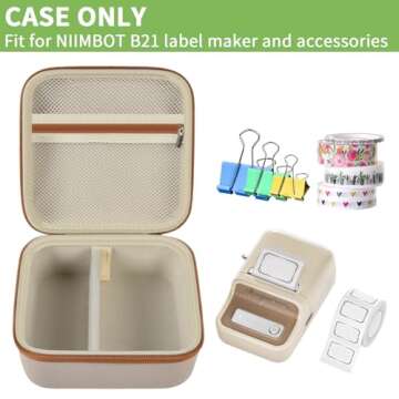 ALKOO Case Compatible with NIIMBOT B21 Label Maker Wireless Thermal Label Printer, Holder for Inkless Label Maker & Labeling Tapes Refills, with Mesh Pocket for Cable Accessories (White)