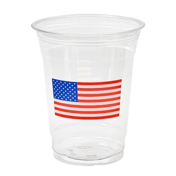 AimFun Patriotic Plastic Cups American Flag Party Cups Red Blue White Star Stripe Disposable Cups 4t...