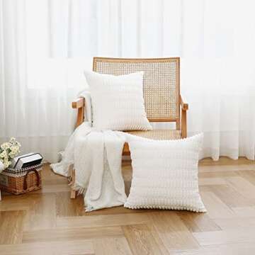 sykting White Throw Pillow Covers 20x20 inch Soft Striped Corduroy Plush Boho Farmhouse Decorative Pillow Covers for Couch Sofa Bed Living Room Pack of 2