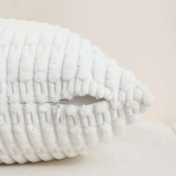 sykting White Throw Pillow Covers 20x20 inch Soft Striped Corduroy Plush Boho Farmhouse Decorative Pillow Covers for Couch Sofa Bed Living Room Pack of 2