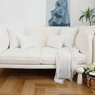 sykting White Throw Pillow Covers 20x20 inch Soft Striped Corduroy Plush Boho Farmhouse Decorative Pillow Covers for Couch Sofa Bed Living Room Pack of 2