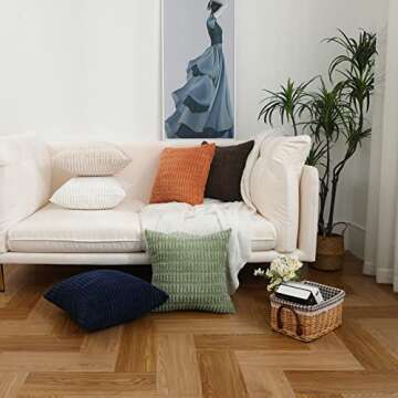 sykting White Throw Pillow Covers 20x20 inch Soft Striped Corduroy Plush Boho Farmhouse Decorative Pillow Covers for Couch Sofa Bed Living Room Pack of 2