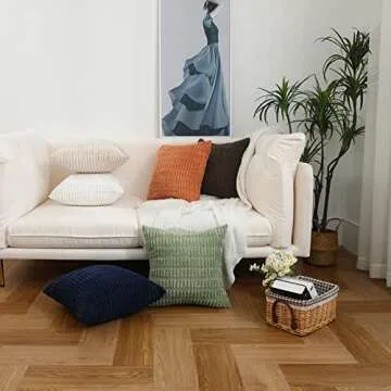 sykting White Throw Pillow Covers 20x20 inch Soft Striped Corduroy Plush Boho Farmhouse Decorative Pillow Covers for Couch Sofa Bed Living Room Pack of 2