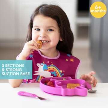 Bumkins Toddler and Baby Suction Plate, Silicone Divided Grip Dish, Babies and Kids, Baby Led Weanin...