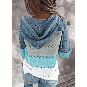 BLENCOT Women's Casual Color Block Hoodies Sweater Long Sleeve Drawstring Pullover Sweatshirts Fashi...