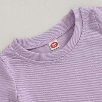 Kupretty 2Pcs Toddlers Baby Girls Summer Clothes Set Ruffle Ribbed Knit Short Sleeves T-Shirt Tops S...