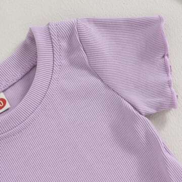 Kupretty 2Pcs Toddlers Baby Girls Summer Clothes Set Ruffle Ribbed Knit Short Sleeves T-Shirt Tops Shorts Cotton Outfits (Light Purple, 18-24 Months)