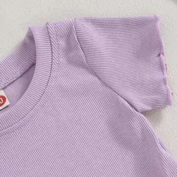 Kupretty 2Pcs Toddlers Baby Girls Summer Clothes Set Ruffle Ribbed Knit Short Sleeves T-Shirt Tops Shorts Cotton Outfits (Light Purple, 18-24 Months)