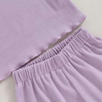 Kupretty 2Pcs Toddlers Baby Girls Summer Clothes Set Ruffle Ribbed Knit Short Sleeves T-Shirt Tops Shorts Cotton Outfits (Light Purple, 18-24 Months)