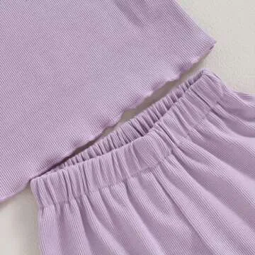 Kupretty 2Pcs Toddlers Baby Girls Summer Clothes Set Ruffle Ribbed Knit Short Sleeves T-Shirt Tops Shorts Cotton Outfits (Light Purple, 18-24 Months)