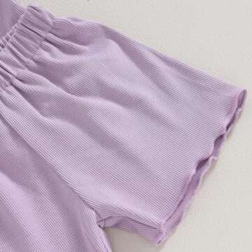 Kupretty 2Pcs Toddlers Baby Girls Summer Clothes Set Ruffle Ribbed Knit Short Sleeves T-Shirt Tops Shorts Cotton Outfits (Light Purple, 18-24 Months)