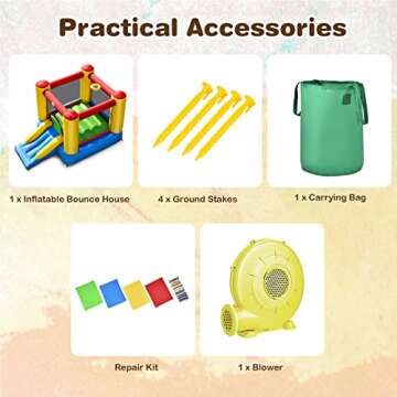 BOUNTECH Inflatable Bounce House, Bouncy House for Kids Indoor Outdoor Party Fun with Heavy Duty Jumping Area, Slide, 350W Blower, Portable Backyard Castle Bouncer for Toddlers Birthday Party Gifts