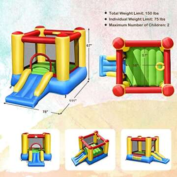 BOUNTECH Inflatable Bounce House, Bouncy House for Kids Indoor Outdoor Party Fun with Heavy Duty Jumping Area, Slide, 350W Blower, Portable Backyard Castle Bouncer for Toddlers Birthday Party Gifts