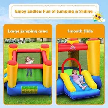 BOUNTECH Inflatable Bounce House, Bouncy House for Kids Indoor Outdoor Party Fun with Heavy Duty Jumping Area, Slide, 350W Blower, Portable Backyard Castle Bouncer for Toddlers Birthday Party Gifts