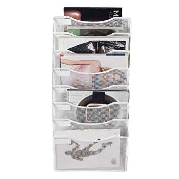 Klickpick Office 8 Sections Hanging Files Wall Mounted Metal Mesh File Document Organizer Magazine Holder Rack Organizer Racks Multipurpose Use To Display Files, Magazine, Newspapers- White