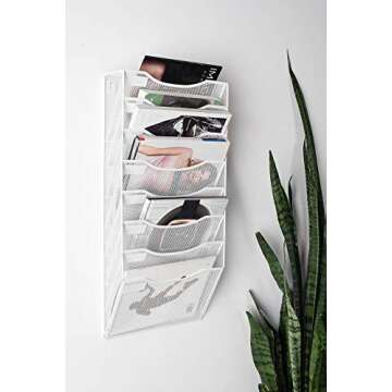 Klickpick Office 8 Sections Hanging Files Wall Mounted Metal Mesh File Document Organizer Magazine Holder Rack Organizer Racks Multipurpose Use To Display Files, Magazine, Newspapers- White