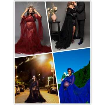 BPURB Women Dressing Gown Perspective Sheer Long Robe Puffy Tulle Robe Sheer for Maternity Photoshoo...