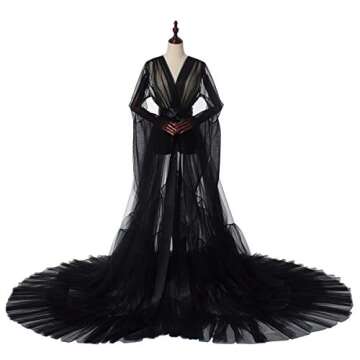 BPURB Women Dressing Gown Perspective Sheer Long Robe Puffy Tulle Robe Sheer for Maternity Photoshoot