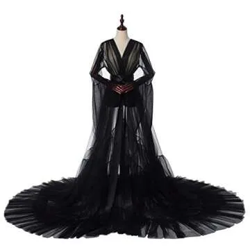 BPURB Women Dressing Gown Perspective Sheer Long Robe Puffy Tulle Robe Sheer for Maternity Photoshoot