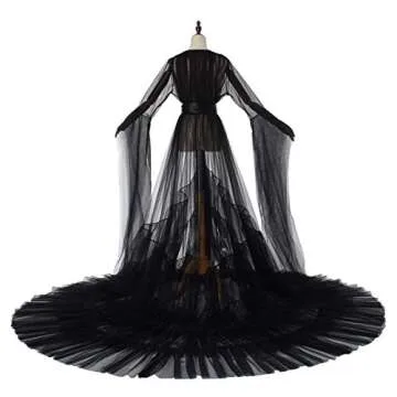 BPURB Women Dressing Gown Perspective Sheer Long Robe Puffy Tulle Robe Sheer for Maternity Photoshoot