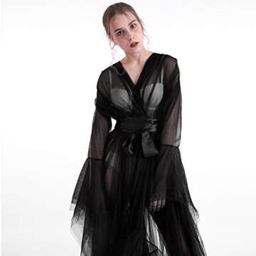 BPURB Women Dressing Gown Perspective Sheer Long Robe Puffy Tulle Robe Sheer for Maternity Photoshoot