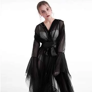 BPURB Women Dressing Gown Perspective Sheer Long Robe Puffy Tulle Robe Sheer for Maternity Photoshoot