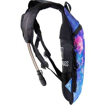 SOJOURNER Hydration Pack Backpack - 2L Water Bladder Included for Festivals, Raves, Hiking, Biking, Climbing, Running and More (Galaxy 1)
