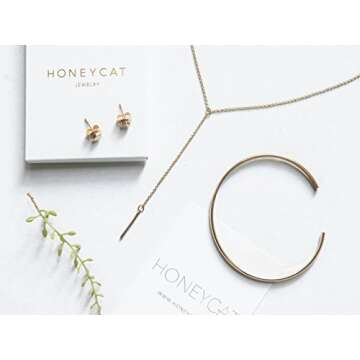 Honeycat Lariat Bar Necklace in 18k Gold Plate | Minimalist, Delicate Jewelry (Gold)