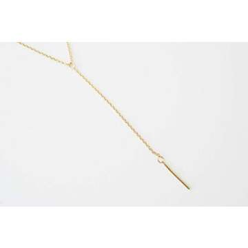 Honeycat Lariat Bar Necklace in 18k Gold Plate | Minimalist, Delicate Jewelry (Gold)